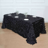 90x132inch Black 3D Leaf Petal Taffeta Fabric Rectangle Tablecloth