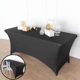 6ft Black Open Back Stretch Spandex Table Cover, Rectangular Fitted Tablecloth