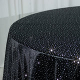 Scuba Round Tablecloth 132 Black with Rhinestone Accents – Seamless, Wrinkle-Free