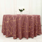 120inch Cinnamon Rose Round Polyester Tablecloth With Gold Foil Geometric Pattern