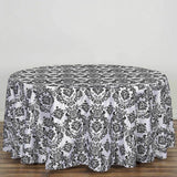 120" Black Round Velvet Flocking Design Taffeta Damask Tablecloth