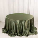 Dusty Sage Green Seamless Satin Round Tablecloth for 6 Foot Table With Floor-Length Drop