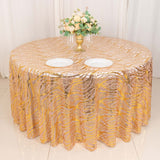 120inch Rose Gold Wave Mesh Round Tablecloth With Gold Embroidered Sequins