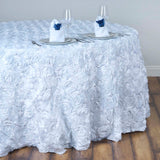 132inch White Grandiose Rosette 3D Satin Round Tablecloth