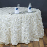 132inch Ivory Grandiose Rosette 3D Satin Round Tablecloth