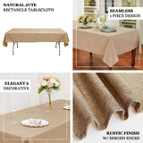 54"x96" Natural Faux Burlap Rectangle Tablecloth, Boho Chic Jute Table Linen