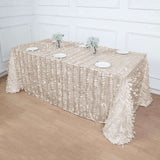 90x132inch Beige 3D Leaf Petal Taffeta Fabric Rectangle Tablecloth