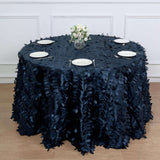 120inch Navy Blue 3D Leaf Petal Taffeta Fabric Round Tablecloth