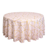 120inch Blush/Rose Gold Round Polyester Tablecloth With Gold Foil Geometric Pattern