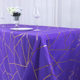 90Inchx132Inch Purple Rectangle Polyester Tablecloth With Gold Foil Geometric Pattern