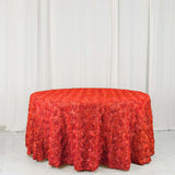 120inch Red Grandiose 3D Rosette Satin Round Tablecloth