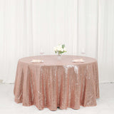 120 inches Rose Gold|Blush Premium Sequin Round Tablecloth