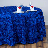 132inch Royal Blue Grandiose Rosette 3D Satin Round Tablecloth