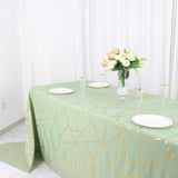 90x156inch Sage Green Rectangle Polyester Tablecloth With Gold Foil Geometric Pattern