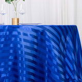 120inch Royal Blue Satin Stripe Seamless Round Tablecloth