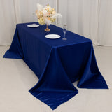 90x132inch Royal Blue Seamless Lamour Satin Rectangle Tablecloth for 6 Foot Table