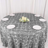 120inch Silver Grandiose 3D Rosette Satin Round Tablecloth