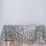 Sequin 90"x156" Rectangle Tablecloth Silver - Seamless Big Payette Table Cover