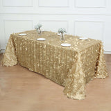 90x156inch Champagne 3D Leaf Petal Taffeta Fabric Rectangle Tablecloth