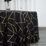 120inch Black Round Polyester Tablecloth With Gold Foil Geometric Pattern