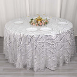 120inch Silver Wave Mesh Round Tablecloth With Embroidered Sequins