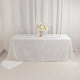 90"x156" White Seamless Premium Crushed Velvet Rectangular Tablecloth for 8 Foot Table