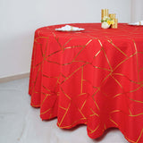 120inch Red Round Polyester Tablecloth With Gold Foil Geometric Pattern