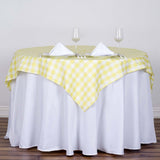 54Inch Square Buffalo Plaid Polyester Overlay | Checkered Gingham Overlay - White/Yellow