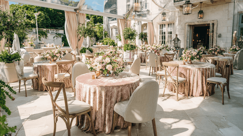 Outdoor Wedding with Blush Velvet Themed Linens