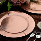 Rose Gold Disposable 13inch Charger Plates, Cardboard Serving Tray, Round with Leathery Texture