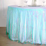 30inch x 9FT Metallic Foil Fringe Table Skirt, Self Adhesive Party Table Skirt - Iridescent Blue