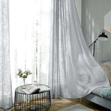  Silver Faux Linen Curtains, Semi Sheer Curtain Panels with Chrome Grommet