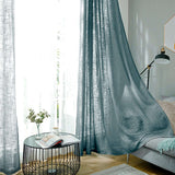 2 Pack | Handmade Blue Faux Linen Curtains 52inch x 108inch Curtain Panels With Chrome Grommets