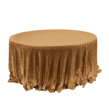 Sequin 120" Round Tablecloth Gold - Seamless Glittering Design for Sophisticated Events