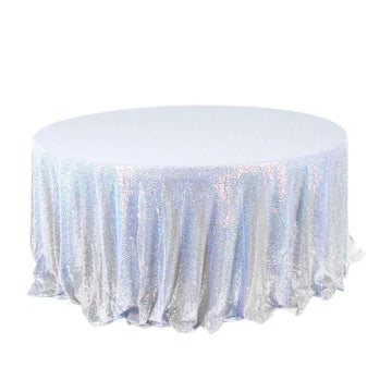 Sequin 120" Round Tablecloth Iridescent Blue - Seamless Glittering Table Cover