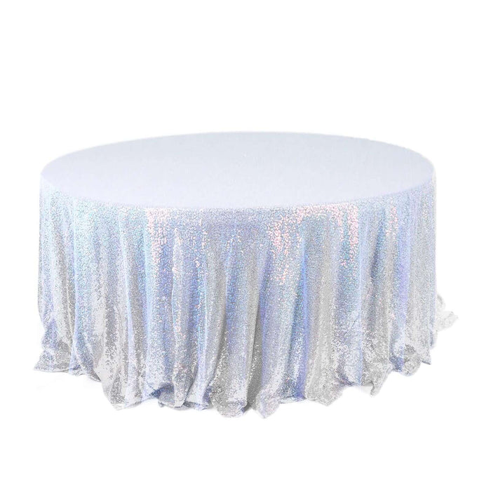 120Inch Iridescent Blue Sequin Round Tablecloth Premium Collection