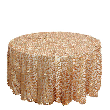 Sequin 120" Round Tablecloth Matte Champagne - Seamless Big Payette Table Cover