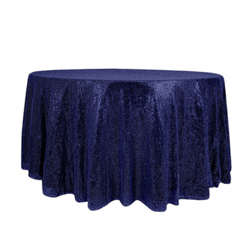 Sequin 120" Round Tablecloth Navy Blue - Seamless Glittering Table Cover