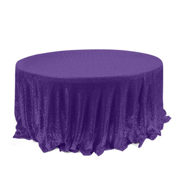 Sequin 120" Round Tablecloth Purple - Seamless Glittering Table Cover