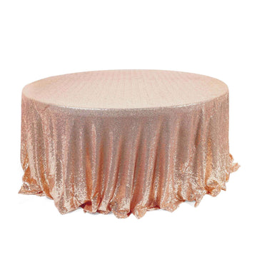 Sequin 120" Round Tablecloth Rose Gold - Seamless Glittering Table Cover