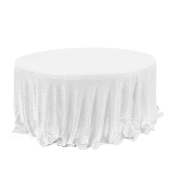 Sequin 120" Round Tablecloth White - Seamless Glittering Design for Sophisticated Events