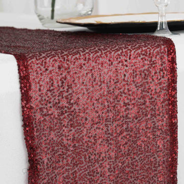 Sequin 12"x108" Table Runner Burgundy - Glittering Design