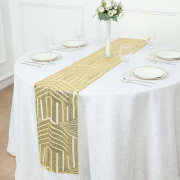 Sequin 12"x108" Table Runner Gold Diamond Glitz - Shimmering Event Decoration