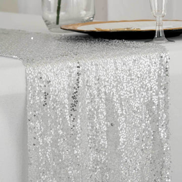 Sequin 12"x108" Table Runner Silver - Glittering Design