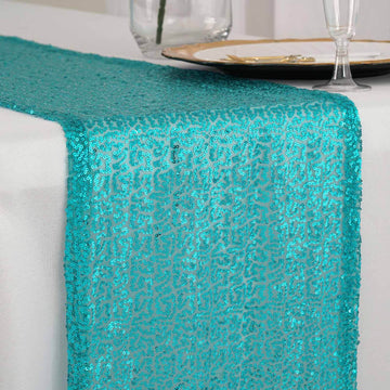 Sequin 12"x108" Table Runner Turquoise - Glittering Design