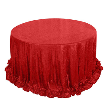 Sequin 132" Round Tablecloth Red - Seamless Dazzling Table Cover