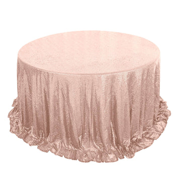 Sequin 132" Round Tablecloth Rose Gold - Seamless Dazzling Table Cover