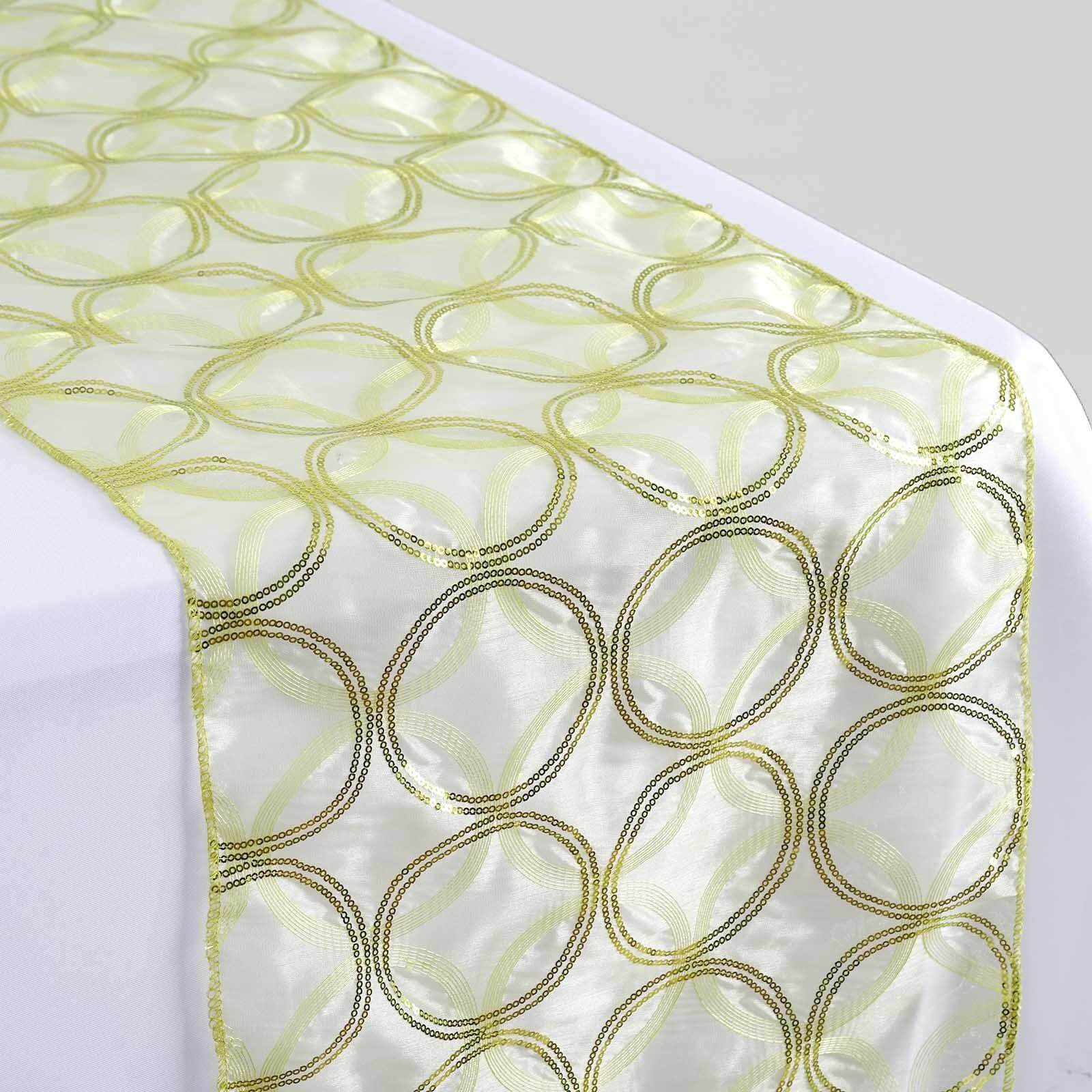 Sequin 14"x108" Table Runner Tea Green Circle Designs - Shimmering Tabletop Decor