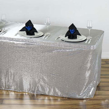 Sequin 17ft Table Skirt Silver - Glitzy Design for Elegant Gatherings