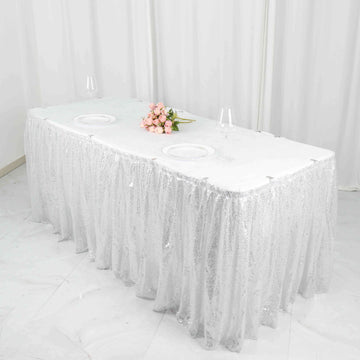 Sequin 17ft Table Skirt Silver - Pleated Satin With Top Velcro Strip